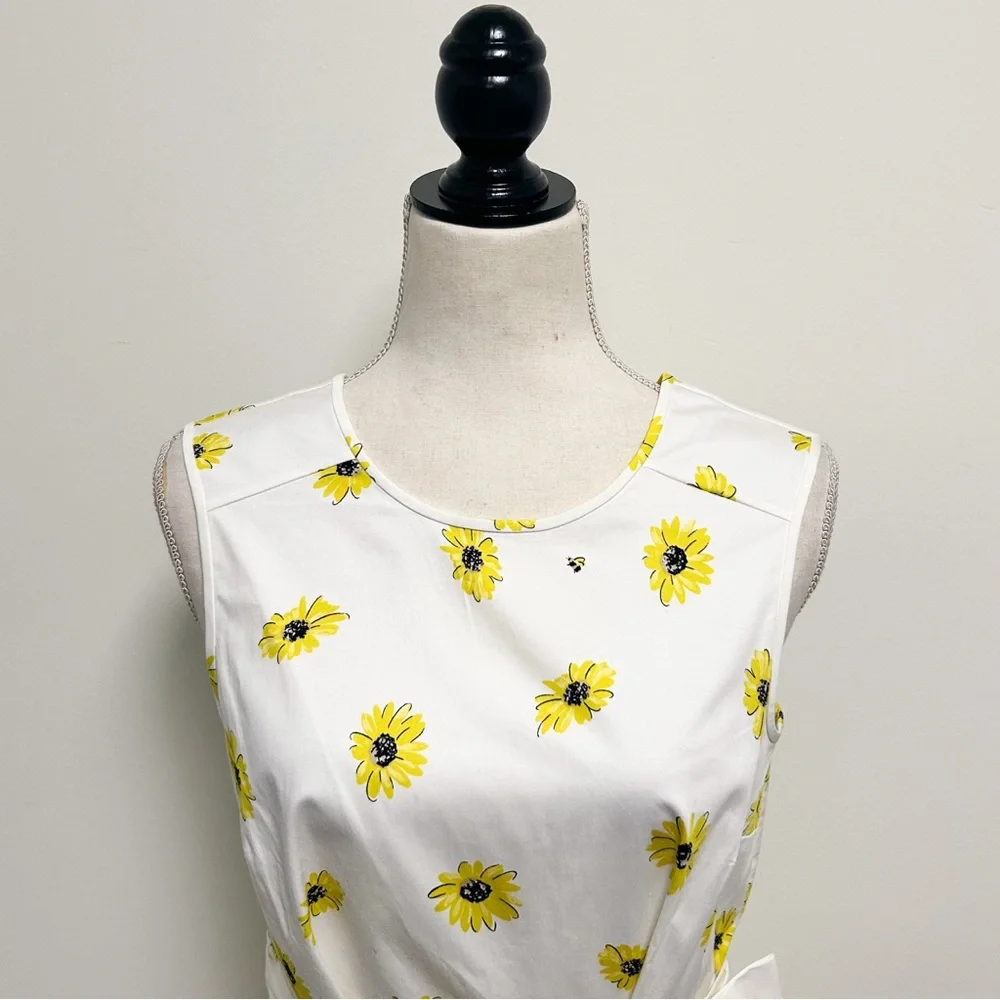 Kate Spade White Yellow Sleeveless Daisy Dot Bow Peplum Top 4 New With Flaws